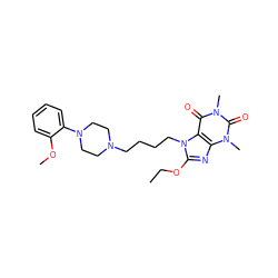 CCOc1nc2c(c(=O)n(C)c(=O)n2C)n1CCCCN1CCN(c2ccccc2OC)CC1 ZINC000028652702