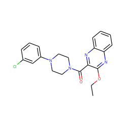 CCOc1nc2ccccc2nc1C(=O)N1CCN(c2cccc(Cl)c2)CC1 ZINC000045967144