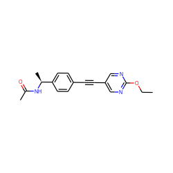 CCOc1ncc(C#Cc2ccc([C@H](C)NC(C)=O)cc2)cn1 ZINC000142358706