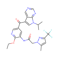 CCOc1ncc(C(=O)c2cn(C(C)C)c3ncncc23)cc1NC(=O)Cn1nc(C(F)(F)F)cc1C ZINC000169708030