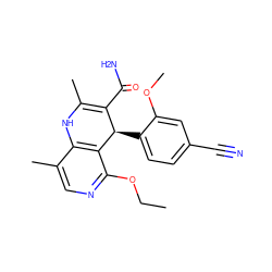 CCOc1ncc(C)c2c1[C@H](c1ccc(C#N)cc1OC)C(C(N)=O)=C(C)N2 ZINC000043199512