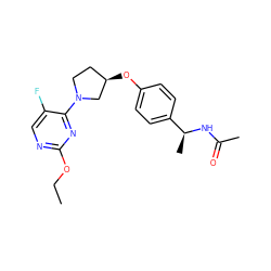 CCOc1ncc(F)c(N2CC[C@@H](Oc3ccc([C@H](C)NC(C)=O)cc3)C2)n1 ZINC000261163938