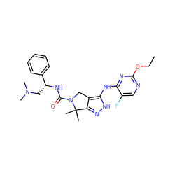 CCOc1ncc(F)c(Nc2[nH]nc3c2CN(C(=O)N[C@H](CN(C)C)c2ccccc2)C3(C)C)n1 ZINC000043134441