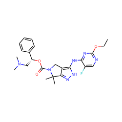 CCOc1ncc(F)c(Nc2[nH]nc3c2CN(C(=O)O[C@H](CN(C)C)c2ccccc2)C3(C)C)n1 ZINC000043134437