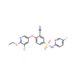 CCOc1ncc(Oc2ccc(S(=O)(=O)Nc3ccc(F)cn3)cc2C#N)cc1Cl ZINC000473194820