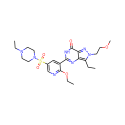 CCOc1ncc(S(=O)(=O)N2CCN(CC)CC2)cc1-c1nc2c(CC)n(CCOC)nc2c(=O)[nH]1 ZINC000034016204