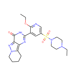 CCOc1ncc(S(=O)(=O)N2CCN(CC)CC2)cc1-c1nc2c3n(nc2c(=O)[nH]1)CCCC3 ZINC000038455079