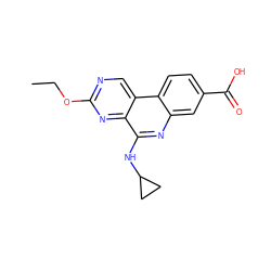 CCOc1ncc2c(n1)c(NC1CC1)nc1cc(C(=O)O)ccc12 ZINC000139826054