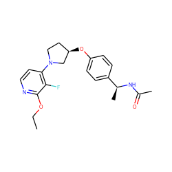 CCOc1nccc(N2CC[C@@H](Oc3ccc([C@H](C)NC(C)=O)cc3)C2)c1F ZINC000169709866