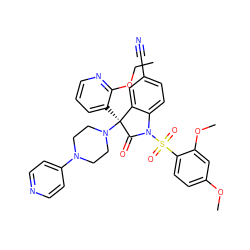 CCOc1ncccc1[C@@]1(N2CCN(c3ccncc3)CC2)C(=O)N(S(=O)(=O)c2ccc(OC)cc2OC)c2ccc(C#N)cc21 ZINC000168014428