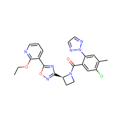 CCOc1ncccc1-c1nc([C@@H]2CCN2C(=O)c2cc(Cl)c(C)cc2-n2nccn2)no1 ZINC000218224624