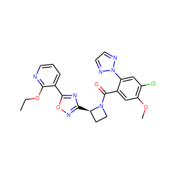 CCOc1ncccc1-c1nc([C@@H]2CCN2C(=O)c2cc(OC)c(Cl)cc2-n2nccn2)no1 ZINC000218064790