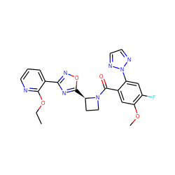 CCOc1ncccc1-c1noc([C@@H]2CCN2C(=O)c2cc(OC)c(F)cc2-n2nccn2)n1 ZINC000218042351