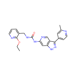 CCOc1ncccc1CNC(=O)Nc1cc2[nH]nc(-c3ccnc(C)c3)c2cn1 ZINC000261192993