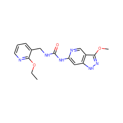 CCOc1ncccc1CNC(=O)Nc1cc2[nH]nc(OC)c2cn1 ZINC001772657285