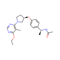 CCOc1ncnc(N2CC[C@@H](Oc3ccc([C@H](C)NC(C)=O)cc3)C2)c1C ZINC000261154854