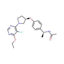 CCOc1ncnc(N2CC[C@@H](Oc3ccc([C@H](C)NC(C)=O)cc3)C2)c1F ZINC000261135803