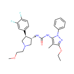 CCOc1nn(-c2ccccc2)c(NC(=O)N[C@@H]2CN(CCOC)C[C@H]2c2ccc(F)c(F)c2)c1C ZINC000584905438