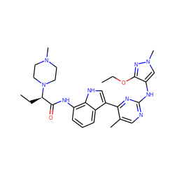 CCOc1nn(C)cc1Nc1ncc(C)c(-c2c[nH]c3c(NC(=O)[C@@H](CC)N4CCN(C)CC4)cccc23)n1 ZINC001772624024