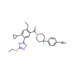 CCOc1nnc(-c2cc(C(=O)N3CCC(F)(c4ccc(C#N)cc4)CC3)c(CC)cc2C2CC2)[nH]1 ZINC000150180807