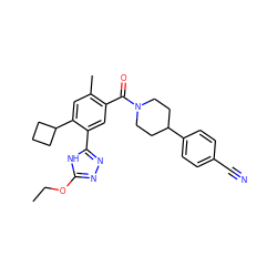 CCOc1nnc(-c2cc(C(=O)N3CCC(c4ccc(C#N)cc4)CC3)c(C)cc2C2CCC2)[nH]1 ZINC000149983183