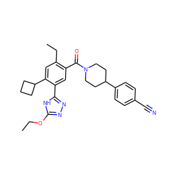 CCOc1nnc(-c2cc(C(=O)N3CCC(c4ccc(C#N)cc4)CC3)c(CC)cc2C2CCC2)[nH]1 ZINC000150175190