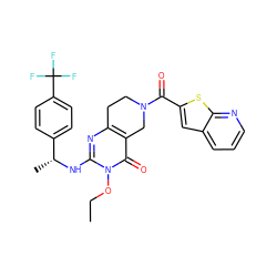 CCOn1c(N[C@H](C)c2ccc(C(F)(F)F)cc2)nc2c(c1=O)CN(C(=O)c1cc3cccnc3s1)CC2 ZINC000216056028