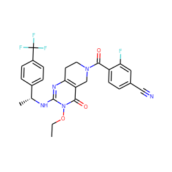 CCOn1c(N[C@H](C)c2ccc(C(F)(F)F)cc2)nc2c(c1=O)CN(C(=O)c1ccc(C#N)cc1F)CC2 ZINC000216036561