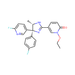 CCOn1cc(C2=N[C@@](c3ccc(F)cc3)(c3ccc(F)nc3)[C@H](C)N2)ccc1=O ZINC000071280984