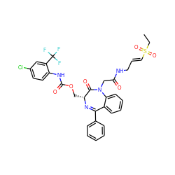 CCS(=O)(=O)/C=C/CNC(=O)CN1C(=O)[C@@H](COC(=O)Nc2ccc(Cl)cc2C(F)(F)F)N=C(c2ccccc2)c2ccccc21 ZINC000029134995