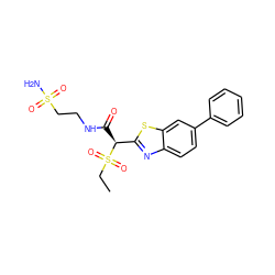 CCS(=O)(=O)[C@@H](C(=O)NCCS(N)(=O)=O)c1nc2ccc(-c3ccccc3)cc2s1 ZINC000145473884