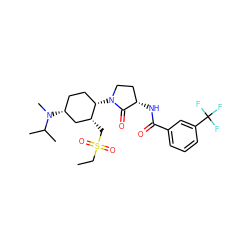 CCS(=O)(=O)C[C@@H]1C[C@H](N(C)C(C)C)CC[C@@H]1N1CC[C@H](NC(=O)c2cccc(C(F)(F)F)c2)C1=O ZINC000140775880