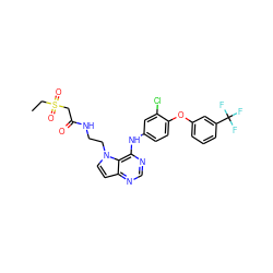 CCS(=O)(=O)CC(=O)NCCn1ccc2ncnc(Nc3ccc(Oc4cccc(C(F)(F)F)c4)c(Cl)c3)c21 ZINC000095561195