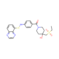 CCS(=O)(=O)CC1(O)CCN(C(=O)c2ccc(NSc3cccc4nccnc34)cc2)CC1 ZINC000653767498