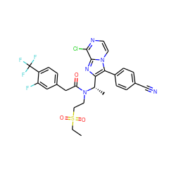 CCS(=O)(=O)CCN(C(=O)Cc1ccc(C(F)(F)F)c(F)c1)[C@@H](C)c1nc2c(Cl)nccn2c1-c1ccc(C#N)cc1 ZINC000049722613