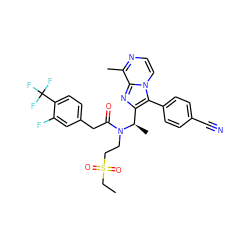 CCS(=O)(=O)CCN(C(=O)Cc1ccc(C(F)(F)F)c(F)c1)[C@H](C)c1nc2c(C)nccn2c1-c1ccc(C#N)cc1 ZINC000049722568