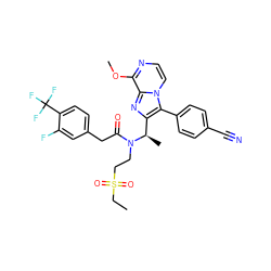 CCS(=O)(=O)CCN(C(=O)Cc1ccc(C(F)(F)F)c(F)c1)[C@H](C)c1nc2c(OC)nccn2c1-c1ccc(C#N)cc1 ZINC000049722567