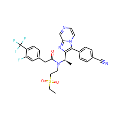 CCS(=O)(=O)CCN(C(=O)Cc1ccc(C(F)(F)F)c(F)c1)[C@H](C)c1nc2cnccn2c1-c1ccc(C#N)cc1 ZINC000049723215