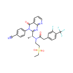 CCS(=O)(=O)CCN(C(=O)Cc1ccc(C(F)(F)F)c(F)c1)[C@H](C)c1nc2ncccc2c(=O)n1-c1ccc(C#N)cc1 ZINC000049722665