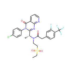 CCS(=O)(=O)CCN(C(=O)Cc1ccc(C(F)(F)F)c(F)c1)[C@H](C)c1nc2ncccc2c(=O)n1-c1ccc(Cl)cc1 ZINC000084544646