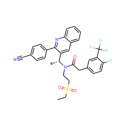 CCS(=O)(=O)CCN(C(=O)Cc1ccc(F)c(C(F)(F)F)c1)[C@H](C)c1cc2ccccc2nc1-c1ccc(C#N)cc1 ZINC000029038860