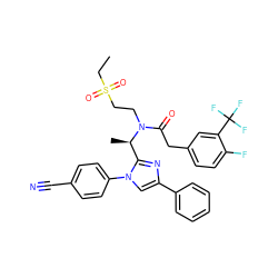 CCS(=O)(=O)CCN(C(=O)Cc1ccc(F)c(C(F)(F)F)c1)[C@H](C)c1nc(-c2ccccc2)cn1-c1ccc(C#N)cc1 ZINC000029129445