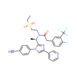 CCS(=O)(=O)CCN(C(=O)Cc1ccc(F)c(C(F)(F)F)c1)[C@H](C)c1nc(-c2cccnc2)cn1-c1ccc(C#N)cc1 ZINC000029129349