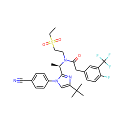 CCS(=O)(=O)CCN(C(=O)Cc1ccc(F)c(C(F)(F)F)c1)[C@H](C)c1nc(C(C)(C)C)cn1-c1ccc(C#N)cc1 ZINC000029129210