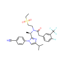 CCS(=O)(=O)CCN(C(=O)Cc1ccc(F)c(C(F)(F)F)c1)[C@H](C)c1nc(C(C)C)cn1-c1ccc(C#N)cc1 ZINC000029129264