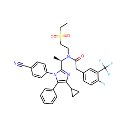 CCS(=O)(=O)CCN(C(=O)Cc1ccc(F)c(C(F)(F)F)c1)[C@H](C)c1nc(C2CC2)c(-c2ccccc2)n1-c1ccc(C#N)cc1 ZINC000029130098