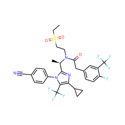 CCS(=O)(=O)CCN(C(=O)Cc1ccc(F)c(C(F)(F)F)c1)[C@H](C)c1nc(C2CC2)c(C(F)(F)F)n1-c1ccc(C#N)cc1 ZINC000029130218