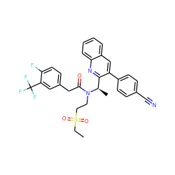 CCS(=O)(=O)CCN(C(=O)Cc1ccc(F)c(C(F)(F)F)c1)[C@H](C)c1nc2ccccc2cc1-c1ccc(C#N)cc1 ZINC000029038854