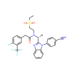 CCS(=O)(=O)CCN(C(=O)Cc1ccc(F)c(C(F)(F)F)c1)[C@H](C)c1nc2ccccc2n1-c1ccc(C#N)cc1 ZINC000029038866