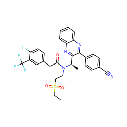 CCS(=O)(=O)CCN(C(=O)Cc1ccc(F)c(C(F)(F)F)c1)[C@H](C)c1nc2ccccc2nc1-c1ccc(C#N)cc1 ZINC000029038858